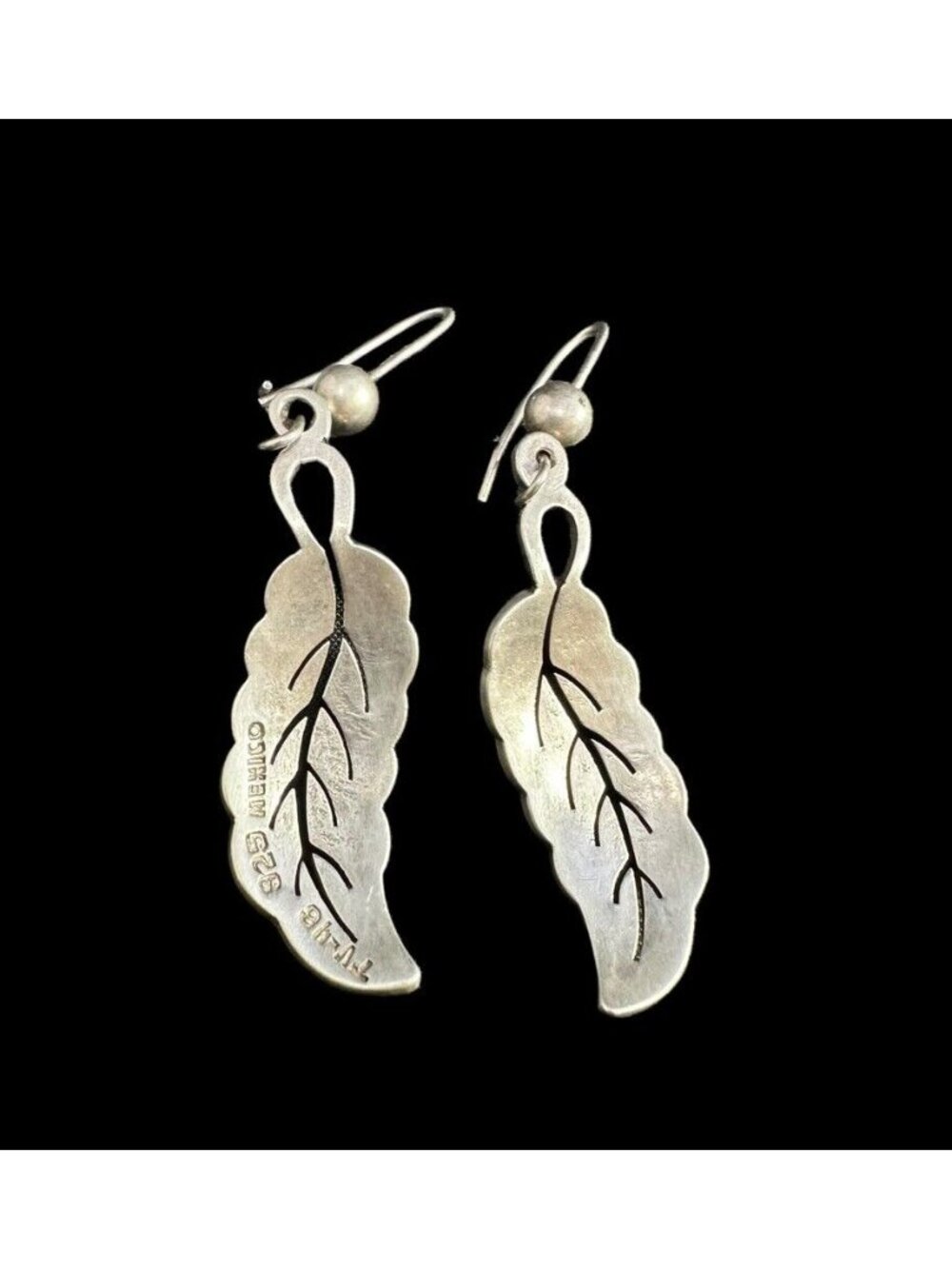 Earrings Taxco Sterling Silver Leaf Dangle Vintage Signed TV-48 Mexico - Picture 6 of 7